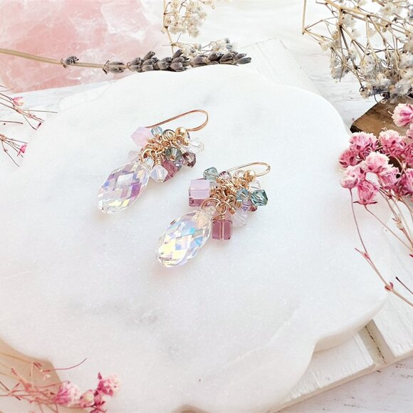 New Briolette Crystal Cluster Drop Earrings | Handmade in BC - Picture 3 of 4